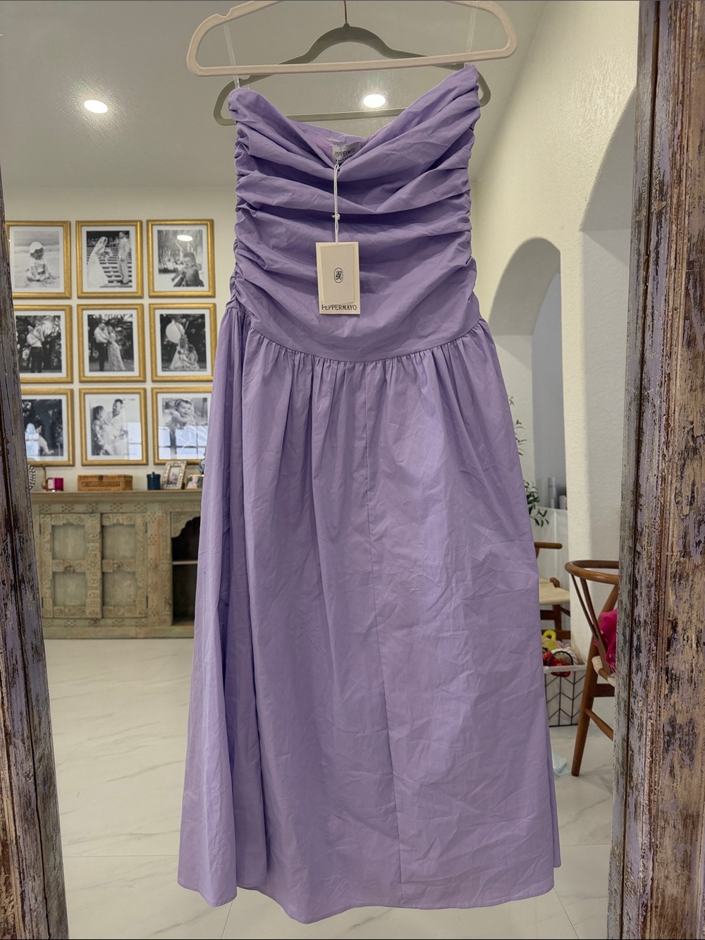 Peppermayo Lavender Strapless Ruched Maxi Dress